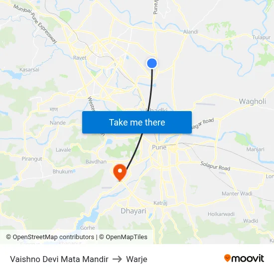 Vaishno Devi Mata Mandir to Warje map