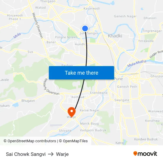 Sai Chowk Sangvi to Warje map