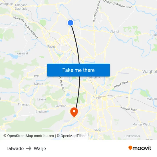 Talwade to Warje map
