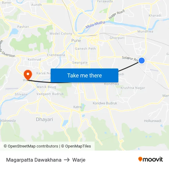 Magarpatta Dawakhana to Warje map