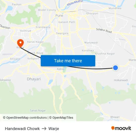 Handewadi Chowk to Warje map