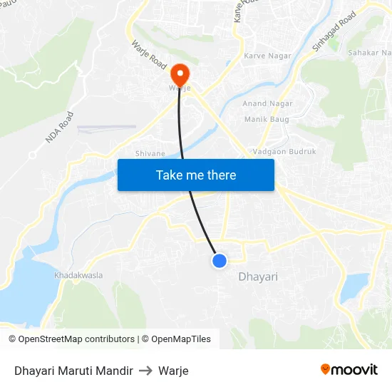 Dhayari Maruti Mandir to Warje map