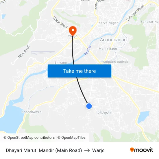 Dhayari Maruti Mandir (Main Road) to Warje map