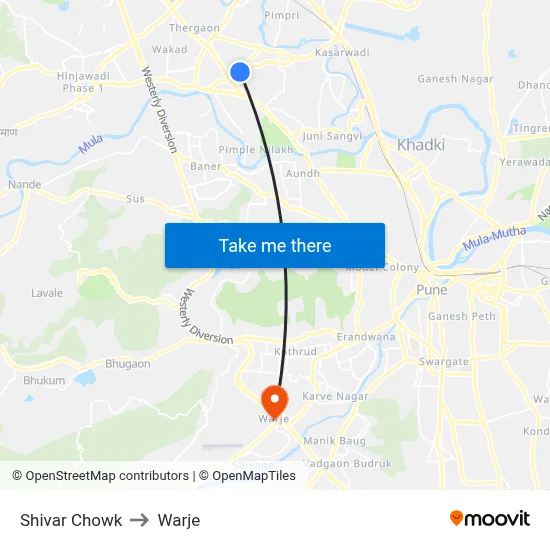 Shivar Chowk to Warje map