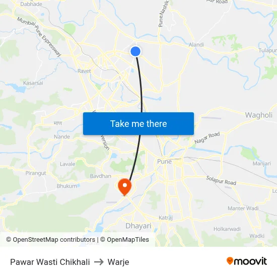 Pawar Wasti Chikhali to Warje map