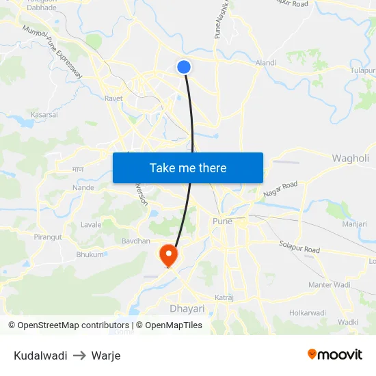 Kudalwadi to Warje map