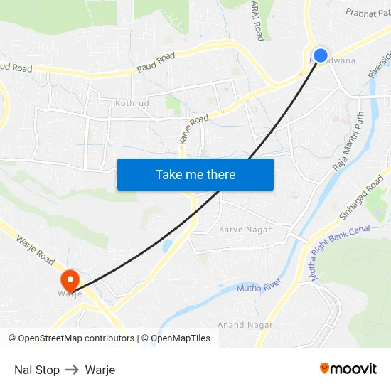 Nal Stop to Warje map
