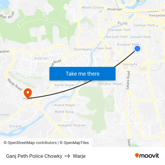 Ganj Peth Police Chowky to Warje map