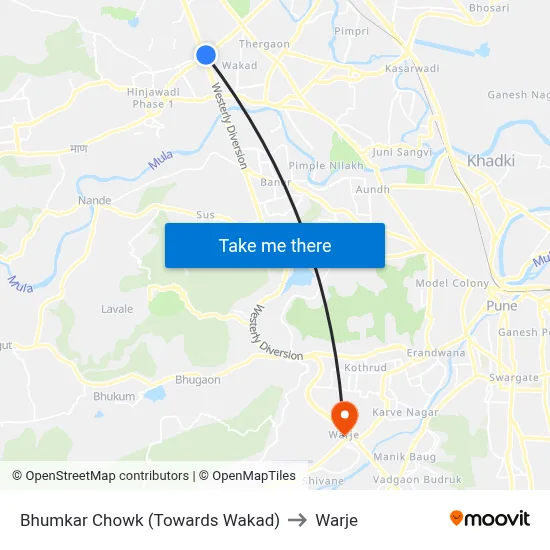 Bhumkar Chowk (Towards Wakad) to Warje map