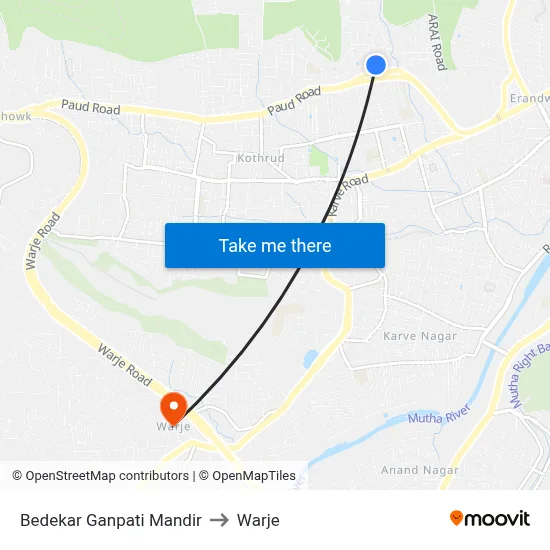Bedekar Ganpati Mandir to Warje map