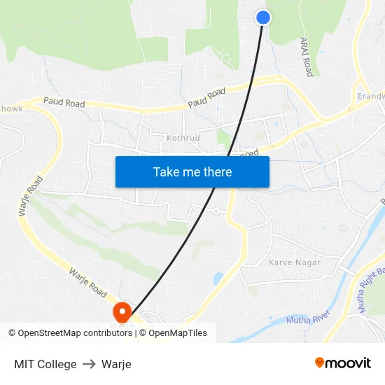 MIT College to Warje map