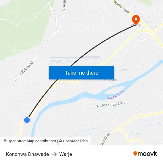 Kondhwa Dhawade to Warje map