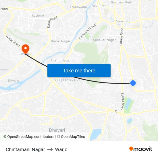 Chintamani Nagar to Warje map
