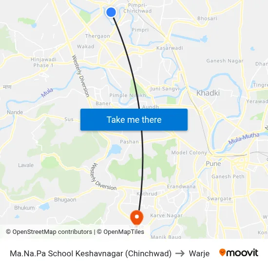 Ma.Na.Pa School Keshavnagar (Chinchwad) to Warje map