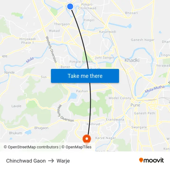 Chinchwad Gaon to Warje map