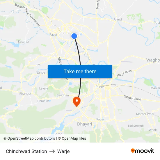 Chinchwad Station to Warje map