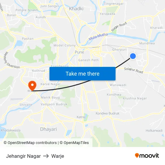 Jehangir Nagar to Warje map