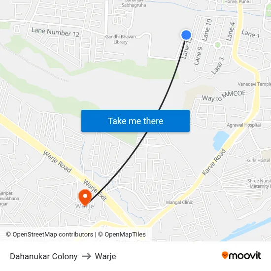 Dahanukar Colony to Warje map