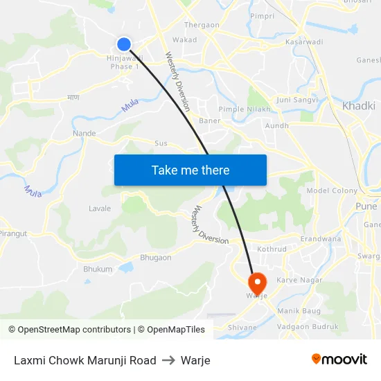 Laxmi Chowk Marunji Road to Warje map