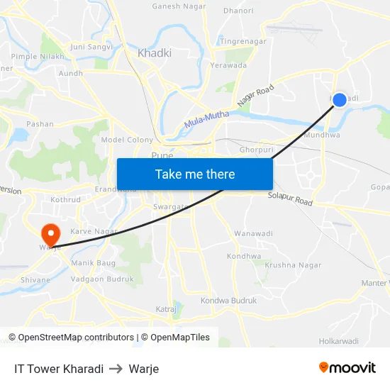 IT Tower Kharadi to Warje map