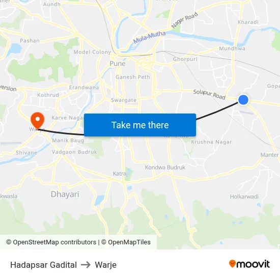 Hadapsar Gadital to Warje map