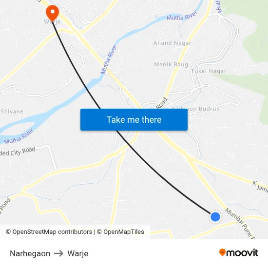 Narhegaon to Warje map