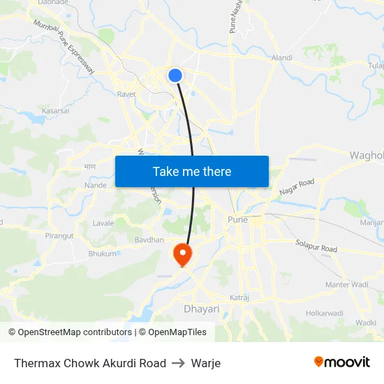 Thermax Chowk Akurdi Road to Warje map