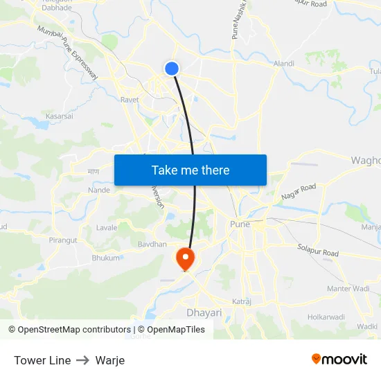 Tower Line to Warje map