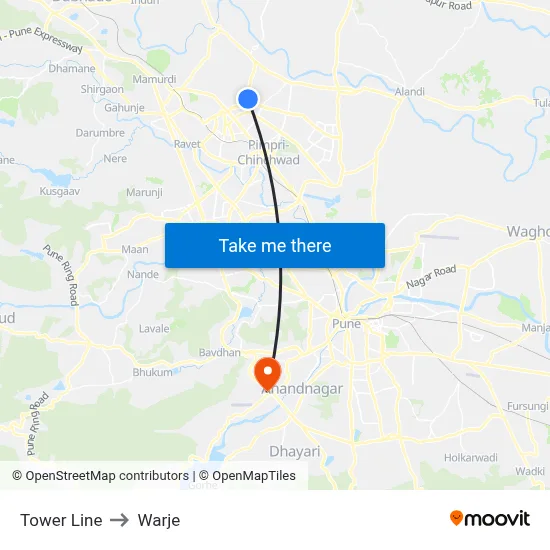 Tower Line to Warje map