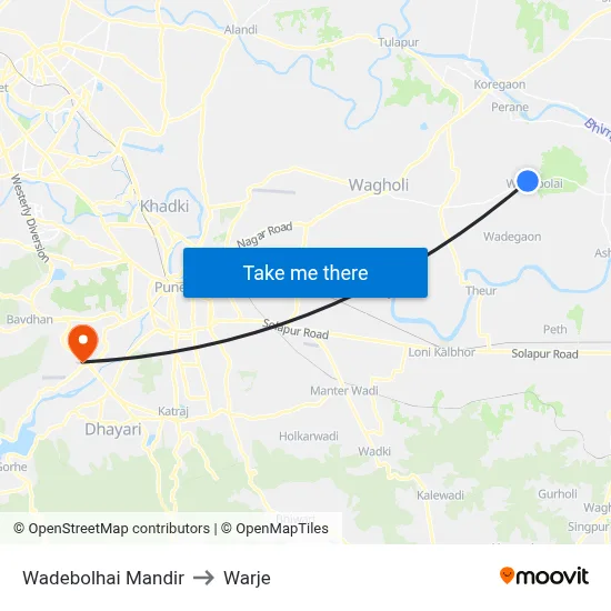Wadebolhai Mandir to Warje map