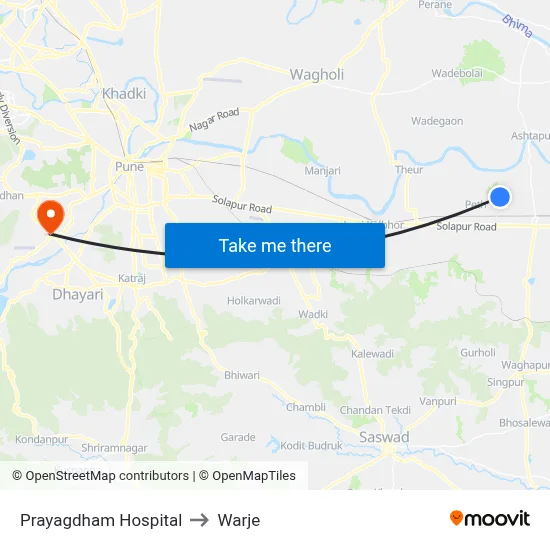 Prayagdham Hospital to Warje map