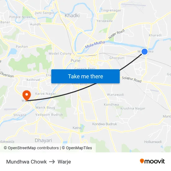 Mundhwa Chowk to Warje map