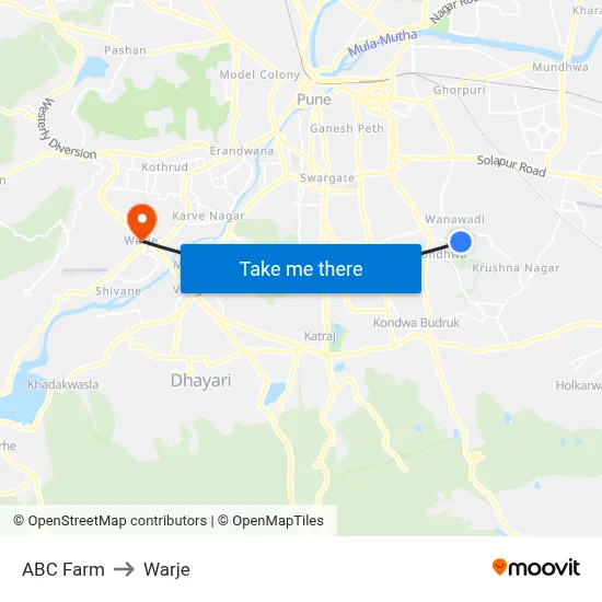 ABC Farm to Warje map