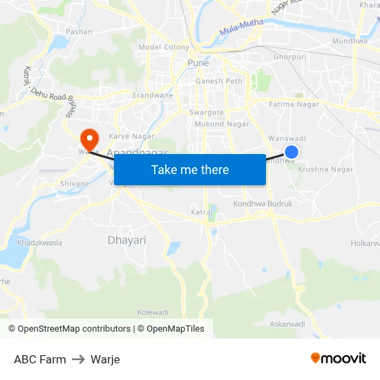 ABC Farm to Warje map