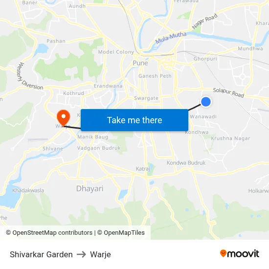 Shivarkar Garden to Warje map