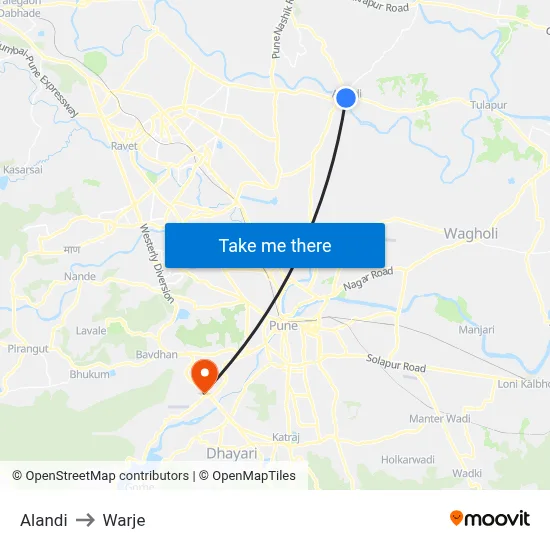 Alandi to Warje map
