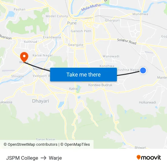 JSPM College to Warje map