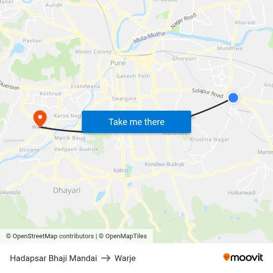 Hadapsar Bhaji Mandai to Warje map