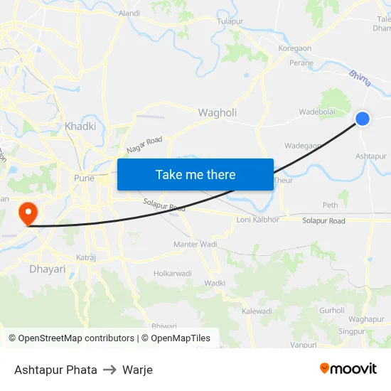 Ashtapur Phata to Warje map