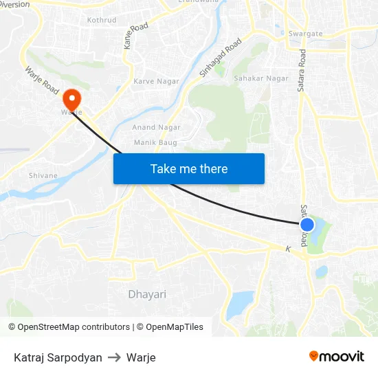 Katraj Sarpodyan to Warje map