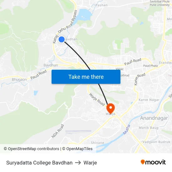 Suryadatta College Bavdhan to Warje map
