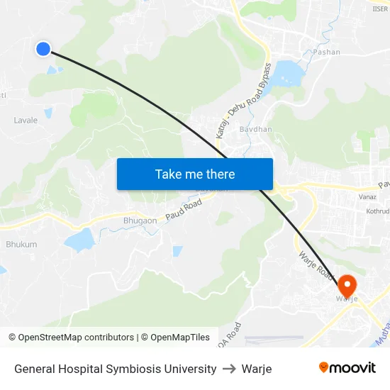 General Hospital Symbiosis University to Warje map