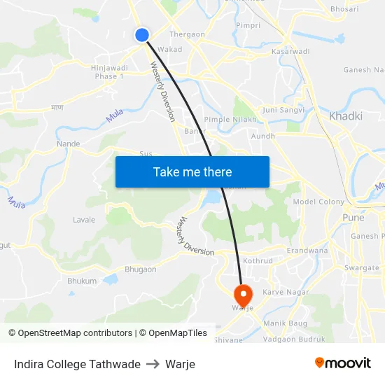 Indira College Tathwade to Warje map