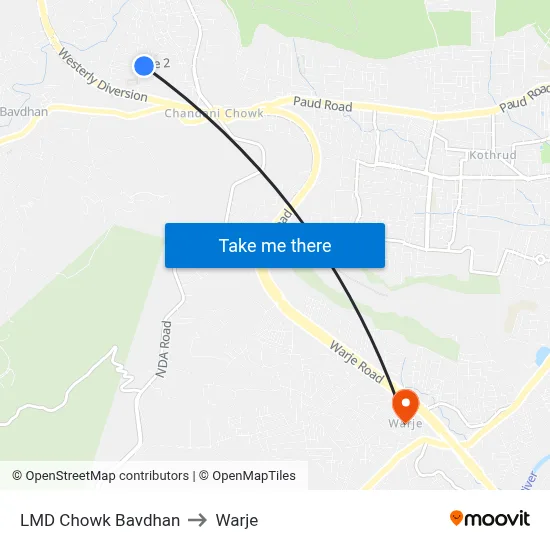 LMD Chowk Bavdhan to Warje map