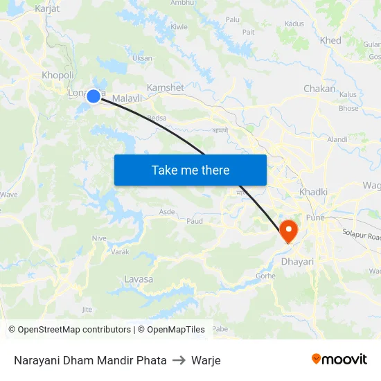 Narayani Dham Mandir Phata to Warje map