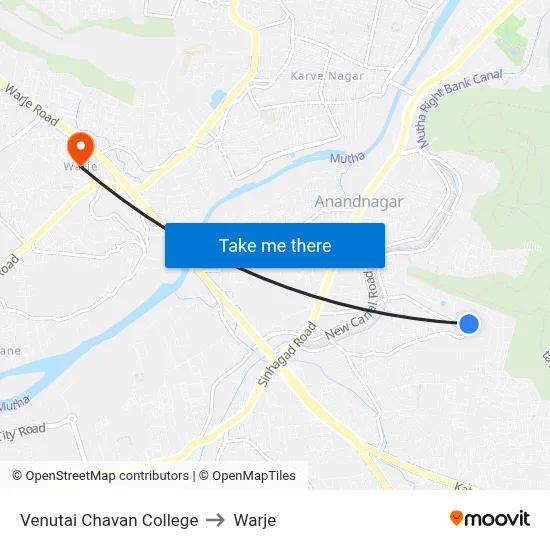 Venutai Chavan College to Warje map