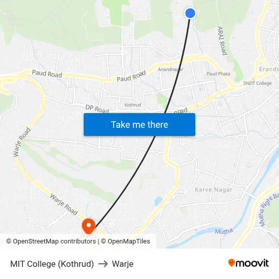 MIT College (Kothrud) to Warje map