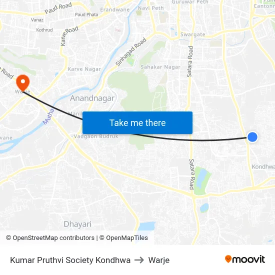 Kumar Pruthvi Society Kondhwa to Warje map