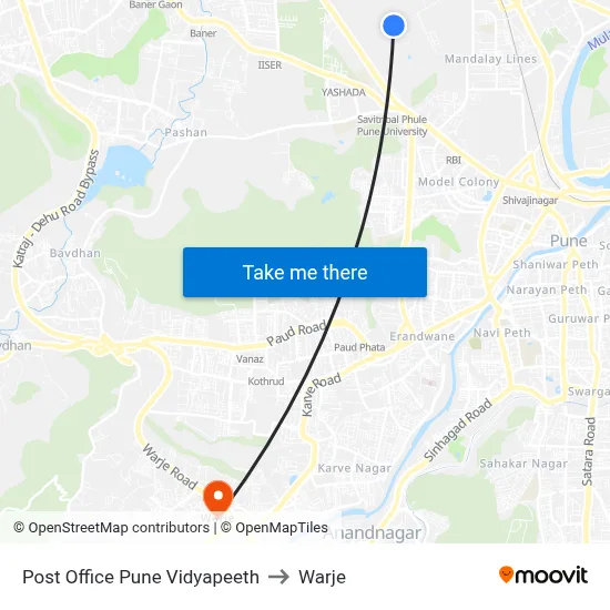 Post Office Pune Vidyapeeth to Warje map