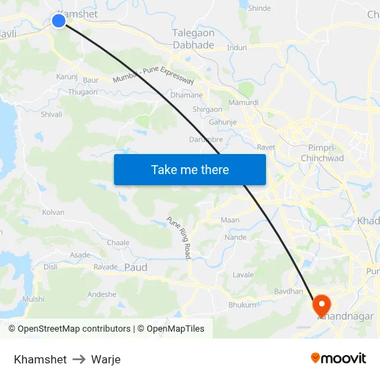 Khamshet to Warje map